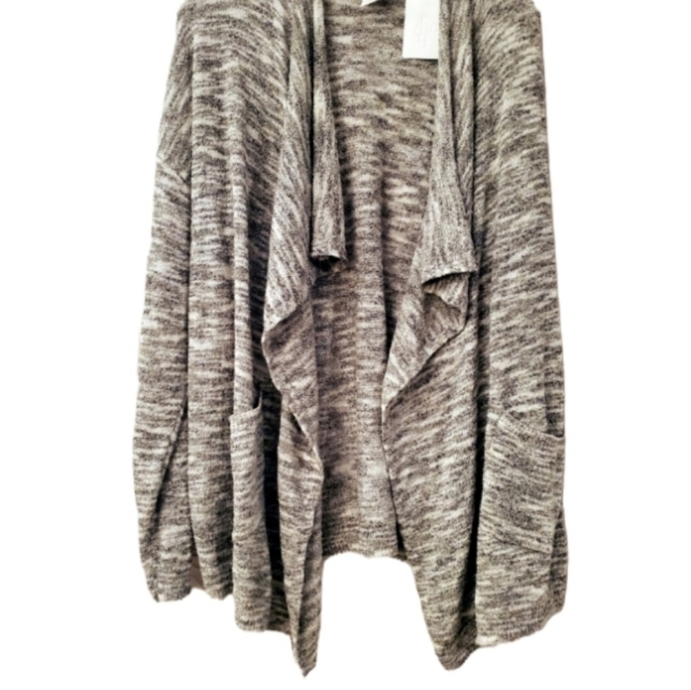 Ady P Gray & White Striped Cardigan soft L NWT